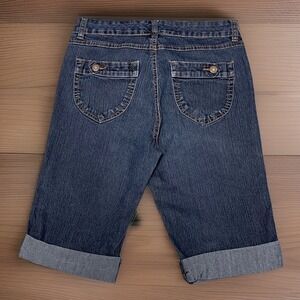 BANDOLINOBLU Indigo Blue Denim Button Back Pocket Capri Long Brandy Shorts S-6